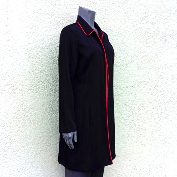 I.N. SAN FRANCISCO LADIES BLACK/RED TRIM UNLINED LIGHT OVERCOAT (HONG KONG) - Picture 5 of 17